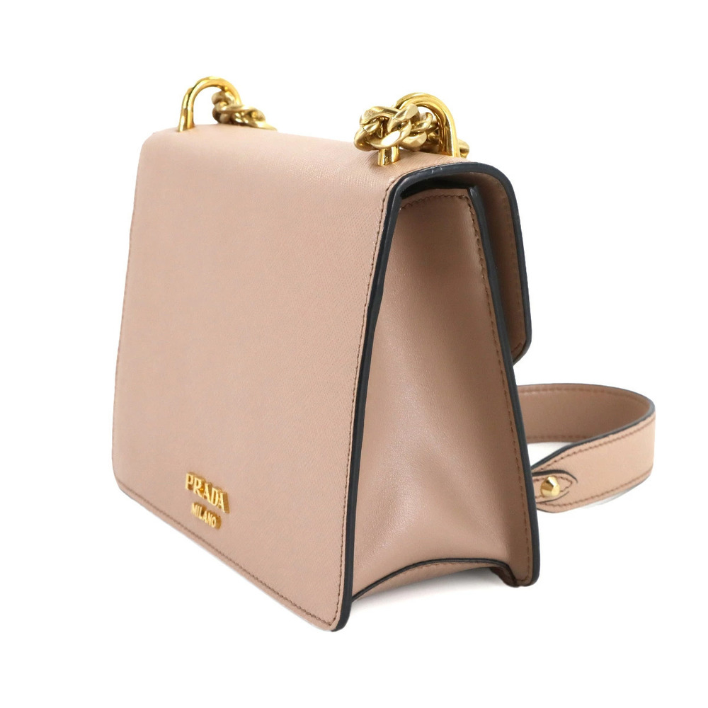 Prada Saffiano Chain Shoulder Bag Leather Beige - Picture 4 of 8